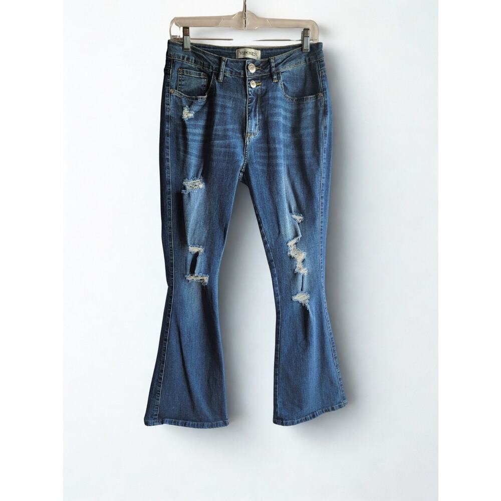 Vintage Style Distressed Vipones Flare Bell Bottoms Denim Jeans Women's Size 6 - Picture 2 of 14